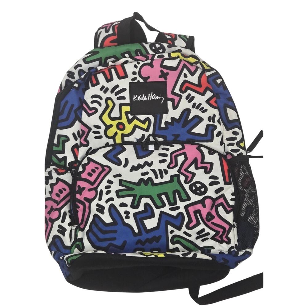 Keith Haring Dancing Figures Multicolor Print 18" Backpack Art Lovers 90s Pop